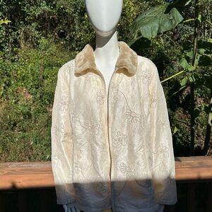 Coldwater Creek Cream Floral Teddy Jacket